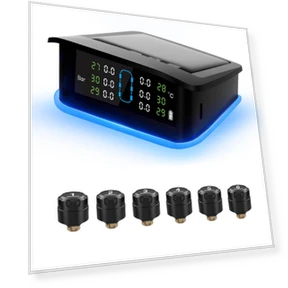 Solar Tire Pressure Monitor with 6 External Sensors — TPMS Sensor Replacements, Igeteck