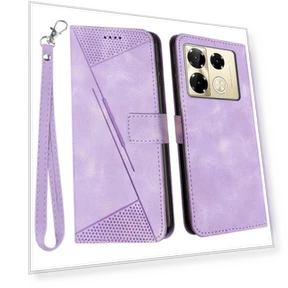 Triangle Imprinted PU Leather Wallet Stand Phone Case with Strap — Phone Accessories, Smartwatch 2025