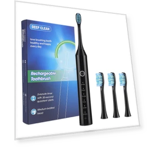 Electric Toothbrush with 4 Soft Heads, USB Rechargeable, Smart Whitening — Bases, COOKING-MALL