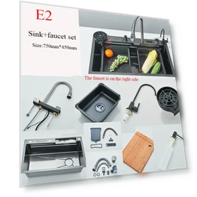 Kitchen Sink with Waterfall Faucet and Digital Display — Single Basin Sinks, MYQualife