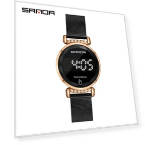 LED Touch Women's Watch with Mesh Strap and Double Clasp — Foam, FashionFlair