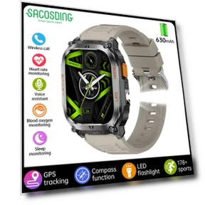 Smart Watch with GPS, Military Compass, Flashlight, 100+ Sport Modes, IP68 Waterproof — Smartwatches, SACOSDING