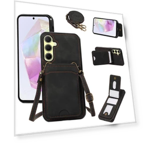 Card Holder Kickstand Leather+TPU Phone Cover with Shoulder Strap — Phone Accessories, Smartwatch 2025