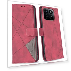 For Honor X7c 4G/200 Smart 5G Phone Cases Wallet Stand Geometry Imprinted Leather Cover — Smartwatch Protectors, Samrtwatch Bands Straps