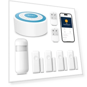 Home Alarm System with Instant App Alerts, 8-Piece Kit, Siren Hub, Motion and Door Sensors, Remote, Works with Alexa — Smart Home Security, PGST