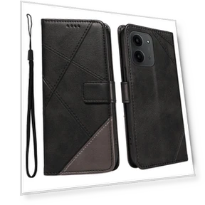 Leather Case Geometric Line Design Wallet Phone Cover with Wrist Strap — Phone Accessories, Smartwatch 2025