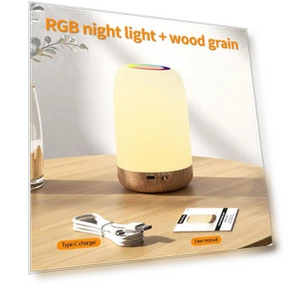 LED Touch Lamp with Adjustable RGB Color, Wood Texture Desk Lamp, Timer Function, USB Rechargeable Night Light — Outdoor Floor Lighting, Your Department Home