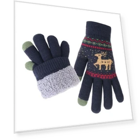 Full-Finger Knitted Gloves with Deer Pattern — Gloves & Mittens, Trahf