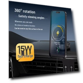 Magnetic Wireless Car Charger with 360° Rotation and Suction Cup — Chargers, Pickerr