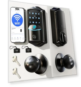 Built-in WiFi Smart Lock with Knob, Fingerprint Keyless Entry Door Lock Handle Set — Electromagnetic Security Locks, Veise