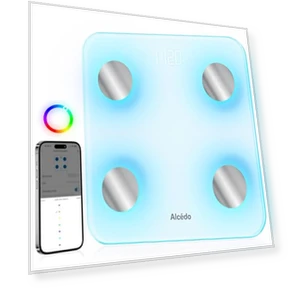 Smart Body Fat Scale with BMI, Fat Percentage, Muscle Mass, and Color-Changing Lights — Weight Management Tools, Alcedo