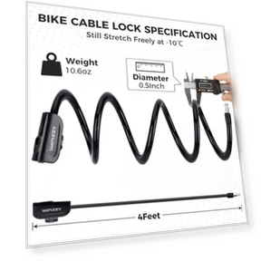Premium Bike Lock with Keys and Mounting Bracket — Cable, Hapleby