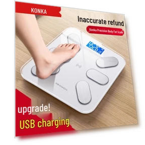 Smart Rechargeable Body Fat Scale — Body Composition Analysis, Konka