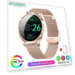 Women's Health Fashion Smart Watch with 3D Curved HD Screen, Pulse, Bluetooth Calling, Sports Fitness Bracelet — Smartwatches, SACOSDING