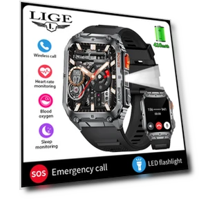 LED Flashlight Smart Watch for Men with Bluetooth Calling and Health Monitoring — Smartwatches, LIGE