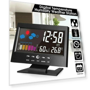 Color LCD Screen Home Perpetual Calendar Weather Station Thermometer with Humidity, Weather, and Repeat Alarm — Home Climate Control, LIAESMART Home