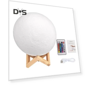 Moon Lamp with Wooden Base, 16 RGB Colors, Touch Sensor, Rechargeable 3D Night Light — Night Lights, SMOO