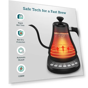 Electric Gooseneck Kettle with Variable Temperature Control — Kettles & Tea Machines, Cosori