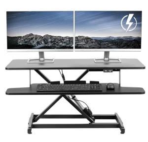 Electric Motor Desk Converter with Height Adjustable Riser and Wide Keyboard Tray — Standing Desk, VIVO