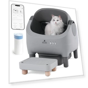 Automatic Litter Box with Raised Step, for Multiple Cats, Open Top Large Capacity Self Cleaning Litter Box, Safety... — Waste Bins, HALKYDY