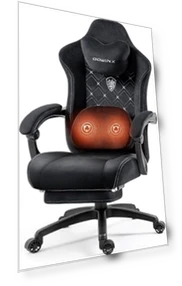 Fabric Gaming Chair with Heated Massage Lumbar Support, Pocket Spring Cushion, and Footrest — Gaming Chairs, Dowinx