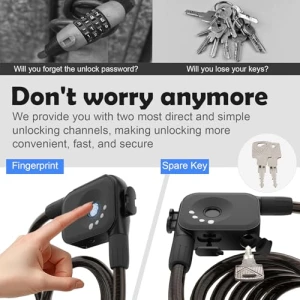 Fingerprint Bicycle Lock with Key Lightweight Anti-Theft and Weather Resistant Digital Electronic Biometric Intelligent..., OFASONO