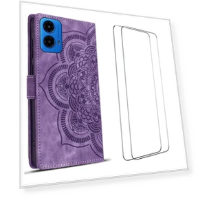 Mandala Leather Phone Cover with 2Pcs Tempered Glass — Phone Accessories, WANLONFENG