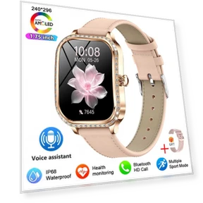 Smart Watch with GPS Tracker for Women, HD Screen, Heart Rate and Blood Pressure Measurement, BT Calls, Leather Strap,... — Smartwatches, Lucky Start