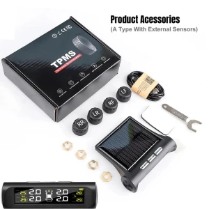 Solar Powered Digital LCD Display Car Tyre Pressure Monitoring System with 4 Sensors and Auto Security Alarm Tester — TPMS, Auto Gallery