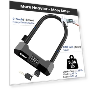 Heavy Duty Anti Theft Bicycle Combo U Lock with Steel Cable and Bracket — U-Lock, NDakter