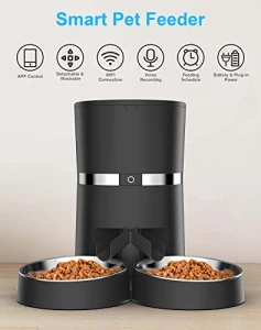 Automatic Pet Feeder with WiFi, App Control, Two-Way Splitter, Two Bowls, Voice Recorder, and Portion Control — Automatic Pet Feeder, WellToBe