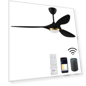 52 Inch Black Modern Ceiling Fan with Light and Remote Control — Ceiling Fans, reiga