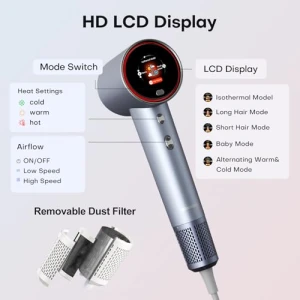 Hair Dryer with Smart LCD Screen and Plasma Ion Technology, UNIORANGE