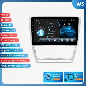 10.1-Inch Android 13 Car Stereo with CarPlay, 4G, GPS, DSP for Skoda Octavia 2 (2008-2013) — Car Infotainment System, Hizpo