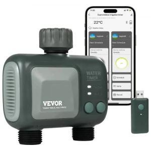 WiFi Sprinkler Timer, 2 Outlets, Smart Hose Faucet Water Timer — Irrigation System, VEVOR