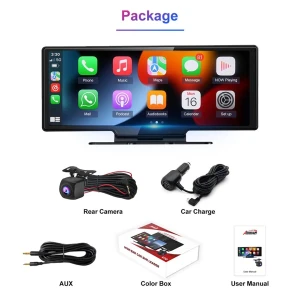 10.26-inch 4K Video Recorder with Rear View Camera, Carplay, Android Auto, GPS Navigation, Voice Control, BT FM Monitor — Dash Cam, Rustic Elegance House
