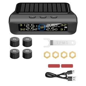 Real-Time Solar/USB Powered Car Tire Pressure Monitoring System with Digital LCD Display — TPMS, JOHO