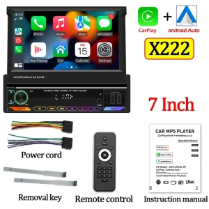 Universal 7-Inch Retractable Screen Video Player Multimedia Wireless Carplay and Android Auto 1Din Stereo Receiver GPS... — Car Infotainment System, Auto Accessories Home