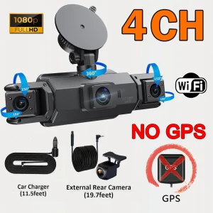 4 Channel Dash Cam with GPS, Night Vision, WiFi, 360° Coverage, Front, Left, Right, Rear Loop Recording, 24-Hour Parking... — Dash Cam, Auto Accessories Home