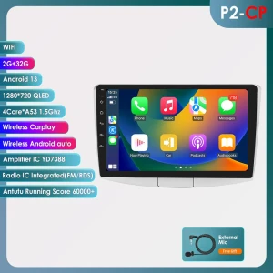 Car Radio with Android 13, QLED Touchscreen, GPS Navigation, and CarPlay — Car Infotainment System, Hizpo