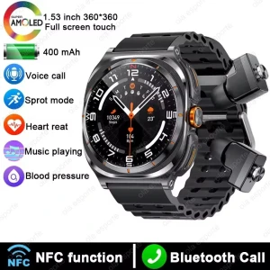 Smart Watch with TWS Earbuds 2-in-1 AMOLED Display Wireless Bluetooth Calling Outdoor Sports Music Health Monitor — Smart Watch, JT-Online