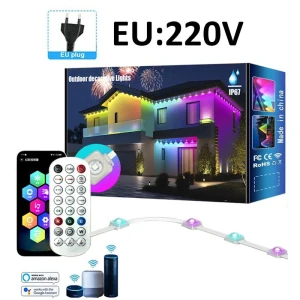 Smart WIFI RGBIC String Lights with Bluetooth Control via Google Speaker, Outdoor Eaves Decor, Waterproof, Music Sync,... — LED Strip Lights, Your Department Home