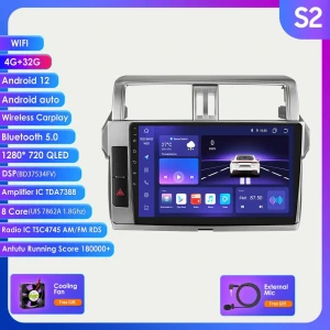 2 Din Carplay 4G-LTE 9 Inch for Toyota Land Cruiser Prado 150 2013-2017 Car Radio Multimedia Video Player Navigation GPS... — Car Infotainment System, Hizpo