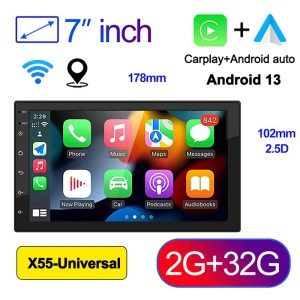 Android 13 2 Din Car Stereo with 8-Core Processor, 64GB Storage, GPS, and Wireless CarPlay — Car Infotainment System, COOKING-MALL