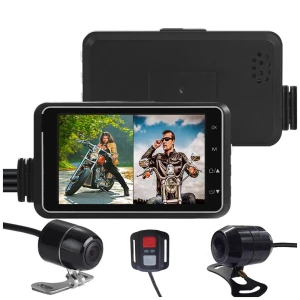 Motorcycle Video Recorder with 3-inch Screen, Front and Rear Camera, Wireless 1080P + GPS + WiFi Navigation — Dash Cam, TOP-HOME MALL