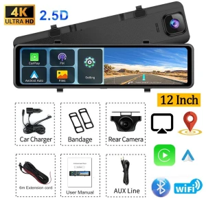 12-inch 4K Dash Cam with Wireless CarPlay and Android Auto — Dash Cam, Auto Accessories Home