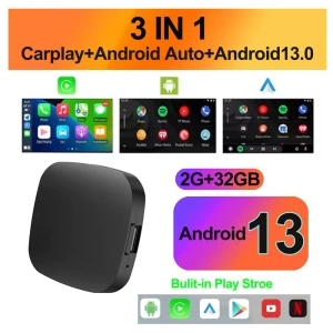 Android 13 CarPlay Android Auto Wireless Adapter with YouTube Netflix and Built-in Play Store — Car Infotainment System, Auto Accessories Home