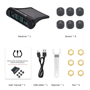 Wireless Tire Pressure Monitor with 6 External Sensors — TPMS, TOP-MALL