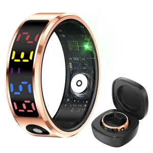 Smart Ring with Display Screen Touch Wireless Charging Fitness Ring 5 ATM Waterproof for Android & iOS — Smart Ring, Rainbow Rain