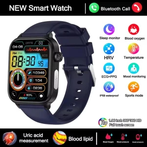 Smart Watch for Men with ECG, PPG, Blood Pressure, SpO2, Bluetooth, Waterproof, Blue, Silicone Strap, iOS Compatible — Smart Watch, Lucky Start
